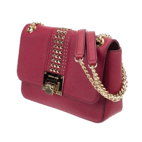 NWT~MICHAEL KORS TINA Red Small Leather Gold Studded Shoulder Bag Purse~$328 - Picture 3 of 12